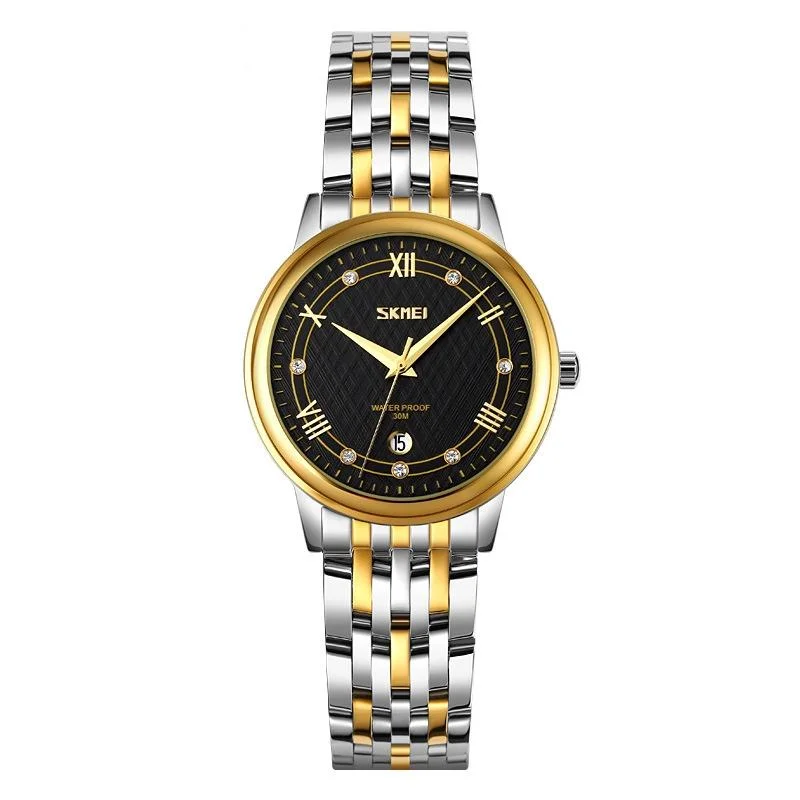 Waterproof Quartz Watch with Stainless Steel Buckle Strap for Women - Gold And Black