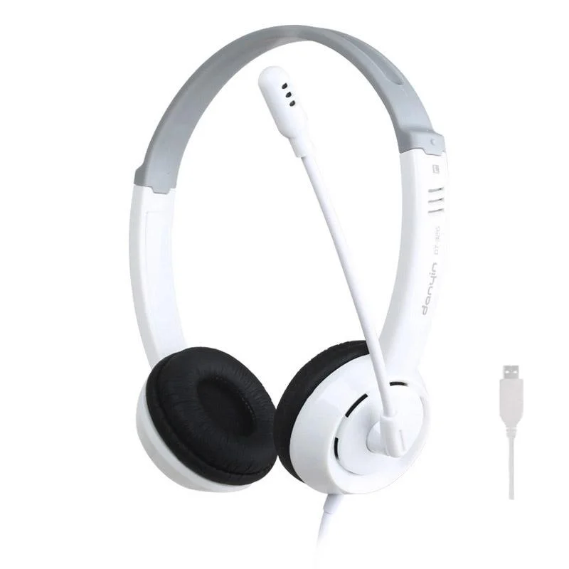 Head-Mounted Children'S Learning Headset With Mic 1.8M Cable Usb Style - White
