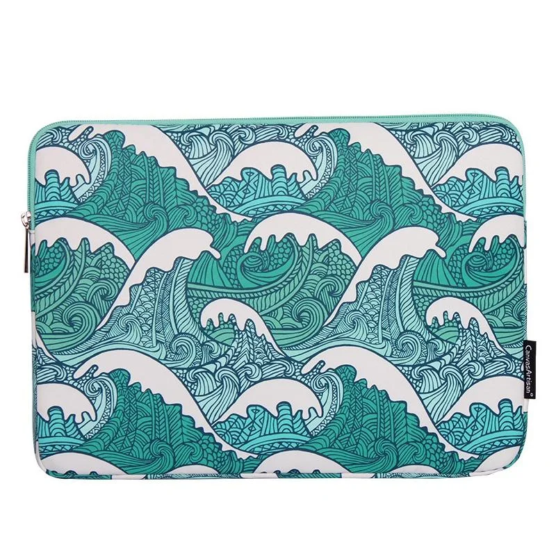 Green Wave 13 Laptop Sleeve in Pu Leather Print