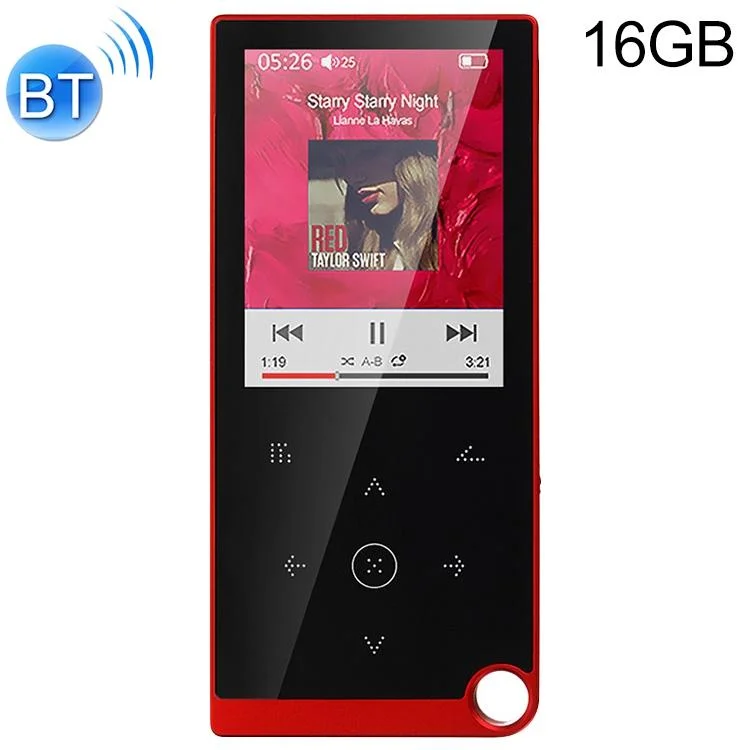 2.4 Inch Touch Mp4 / Mp3 Player 16Gb Memory Bluetooth E Book Alarm Timer - Red