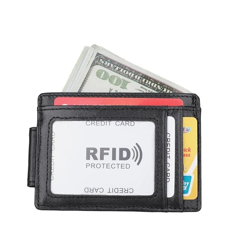 Leather Rfid Card Holder Wallet - Crazy Horse - Black