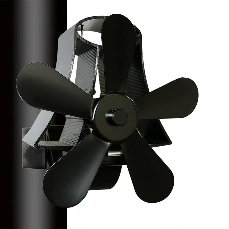 High Temp 5-blade Heat Powered Stove Fan for Fireplaces - Black