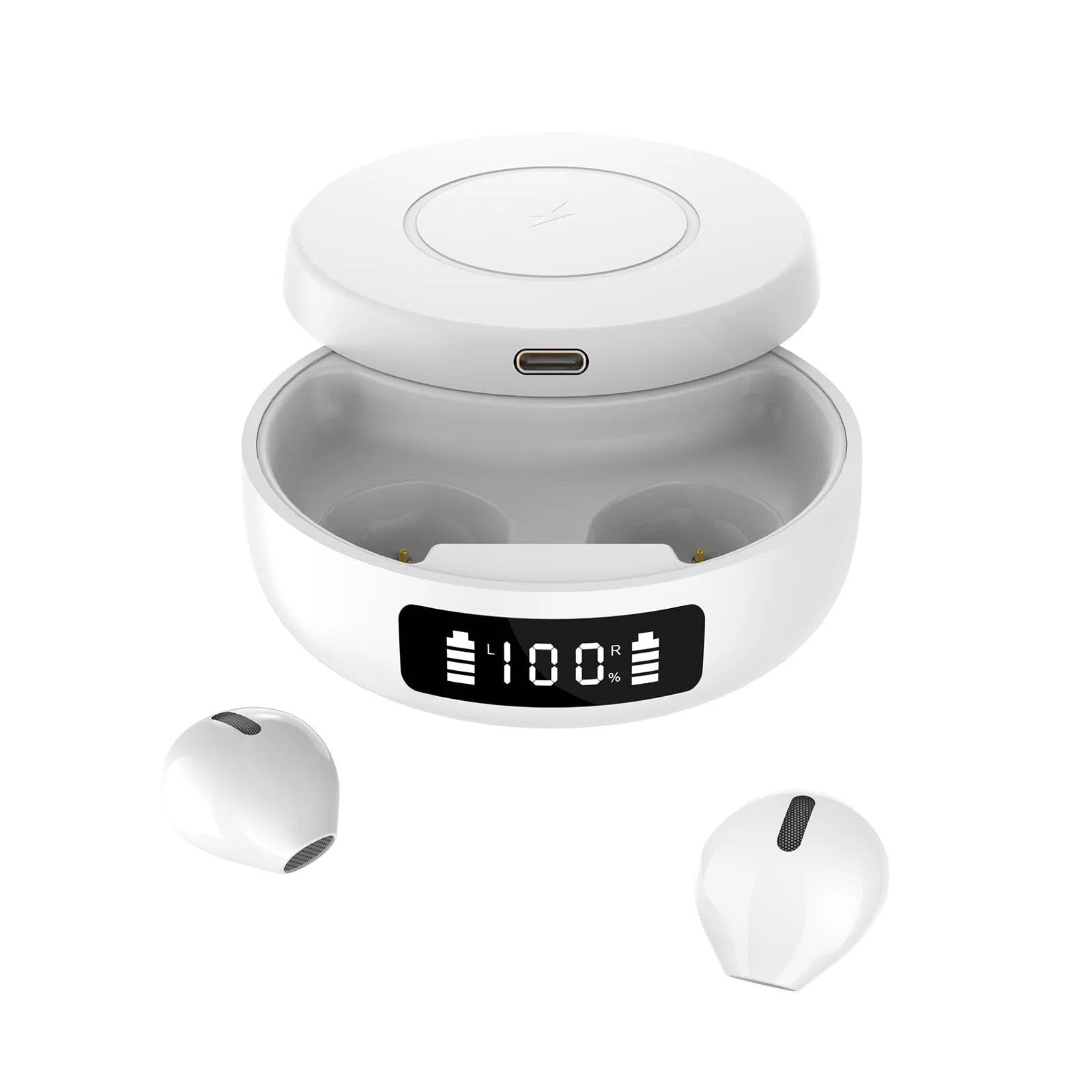 Mini Tws Wireless Bluetooth Earphones with Noise Reduction and Digital Display - White