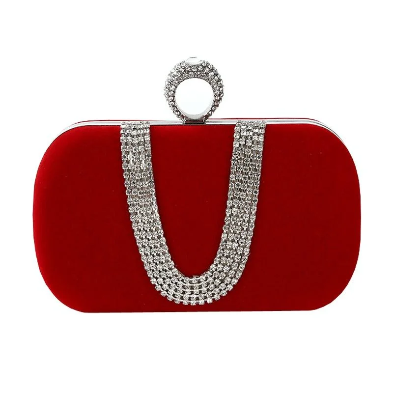 Embellished u Shape Evening Clutch for Ladies - Banquet Ready - Red