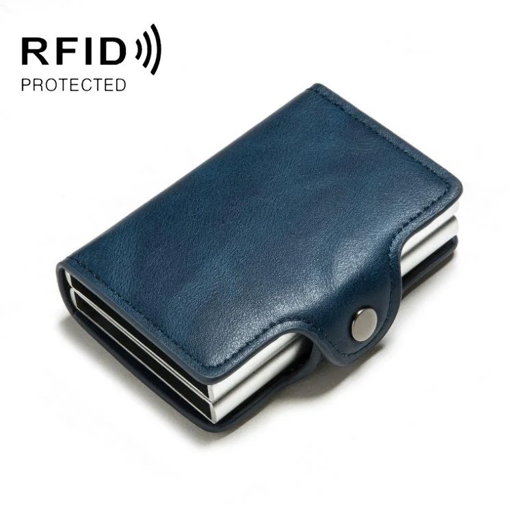Automatic Pop Up Rfid Metal Card Holder - Blue