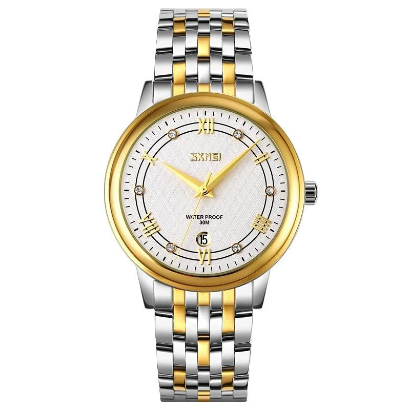 Waterproof Quartz Watch with Stainless Steel Buckle for Men - Gold And Silver