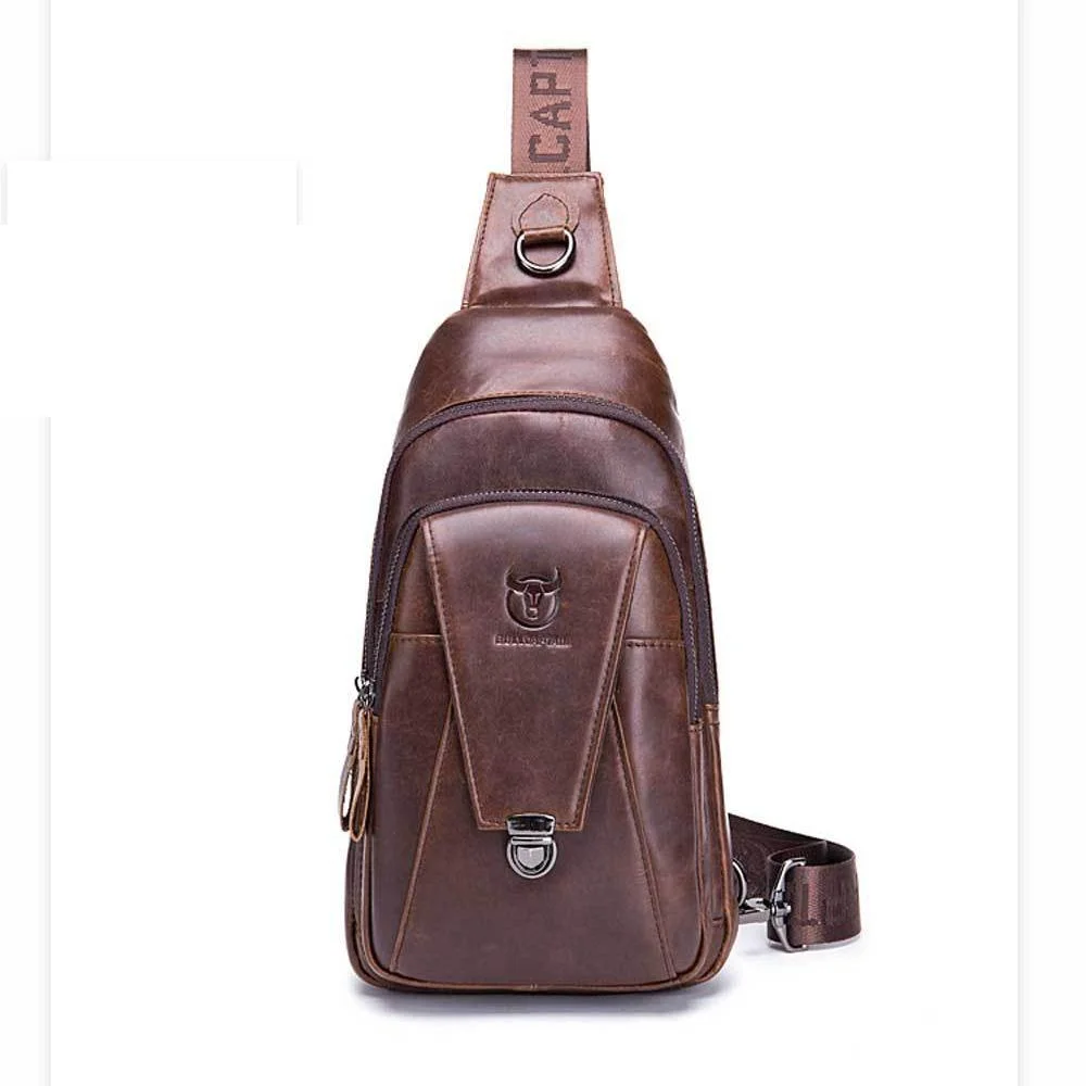 Men Leather Multi Function Shoulder Bag - Brown