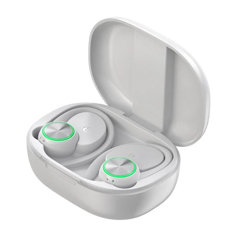 Wireless Bluetooth Earphones with Charging Bin and Digital Display - White