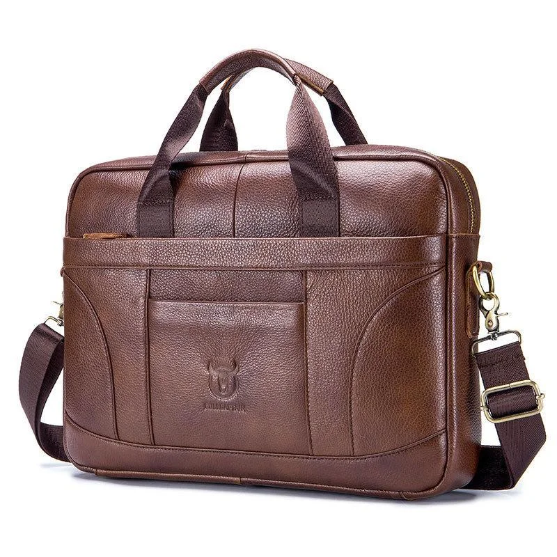Large Capacity Retro Cowhide Briefcase - Brown
