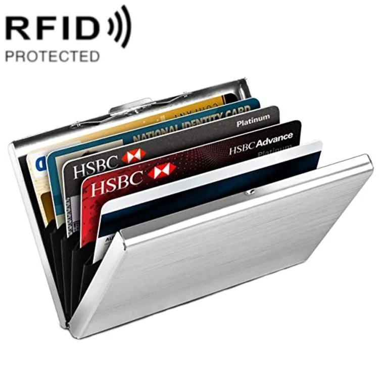 Secure Aluminum Business Card Holder - Rfid Protected - Silver