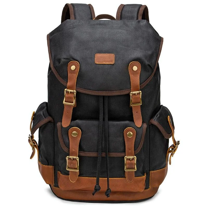 Travel-ready Retro Canvas Backpack - Spacious Design - Black