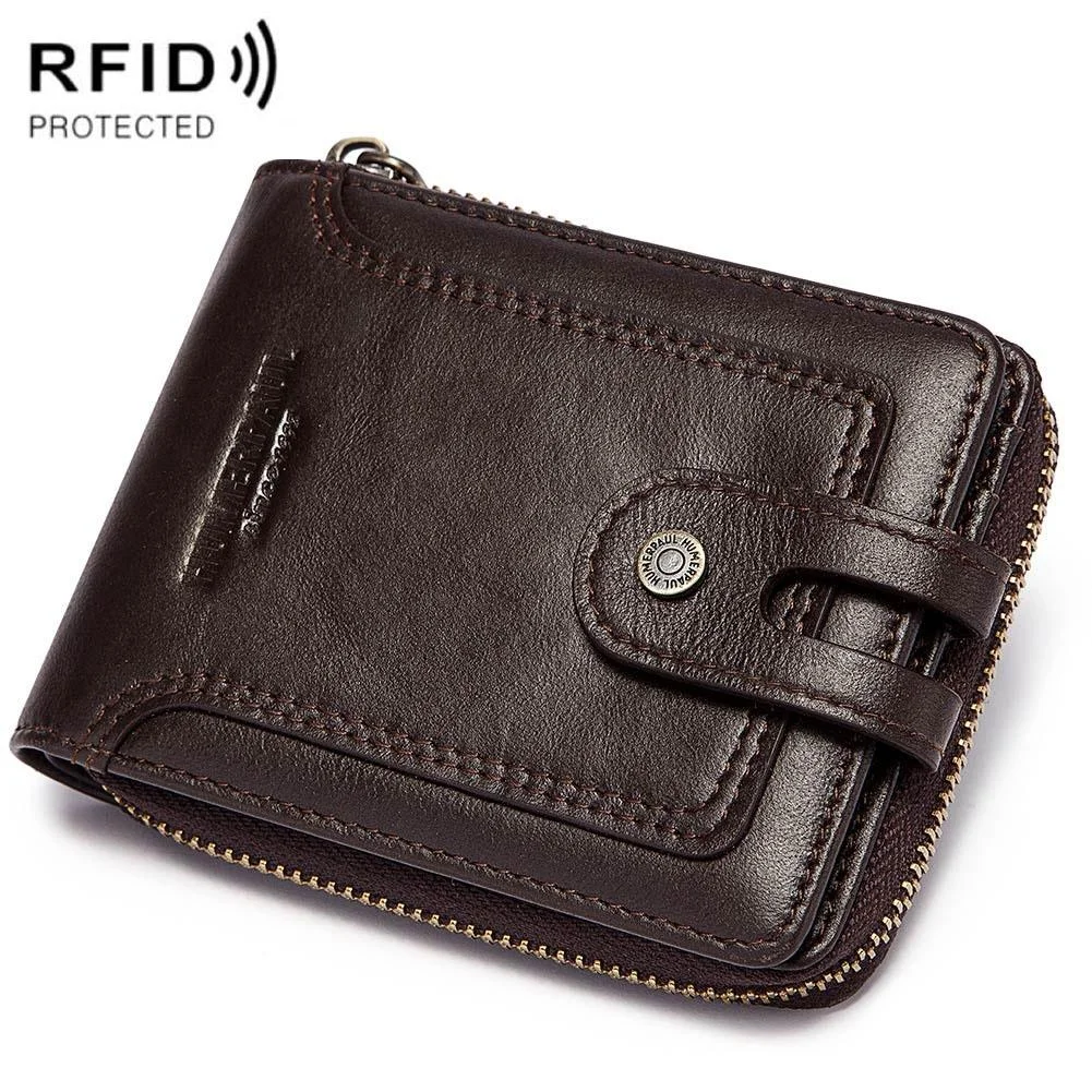Men Leather Wallet with Rfid Protection and Coin Pocket - Brown