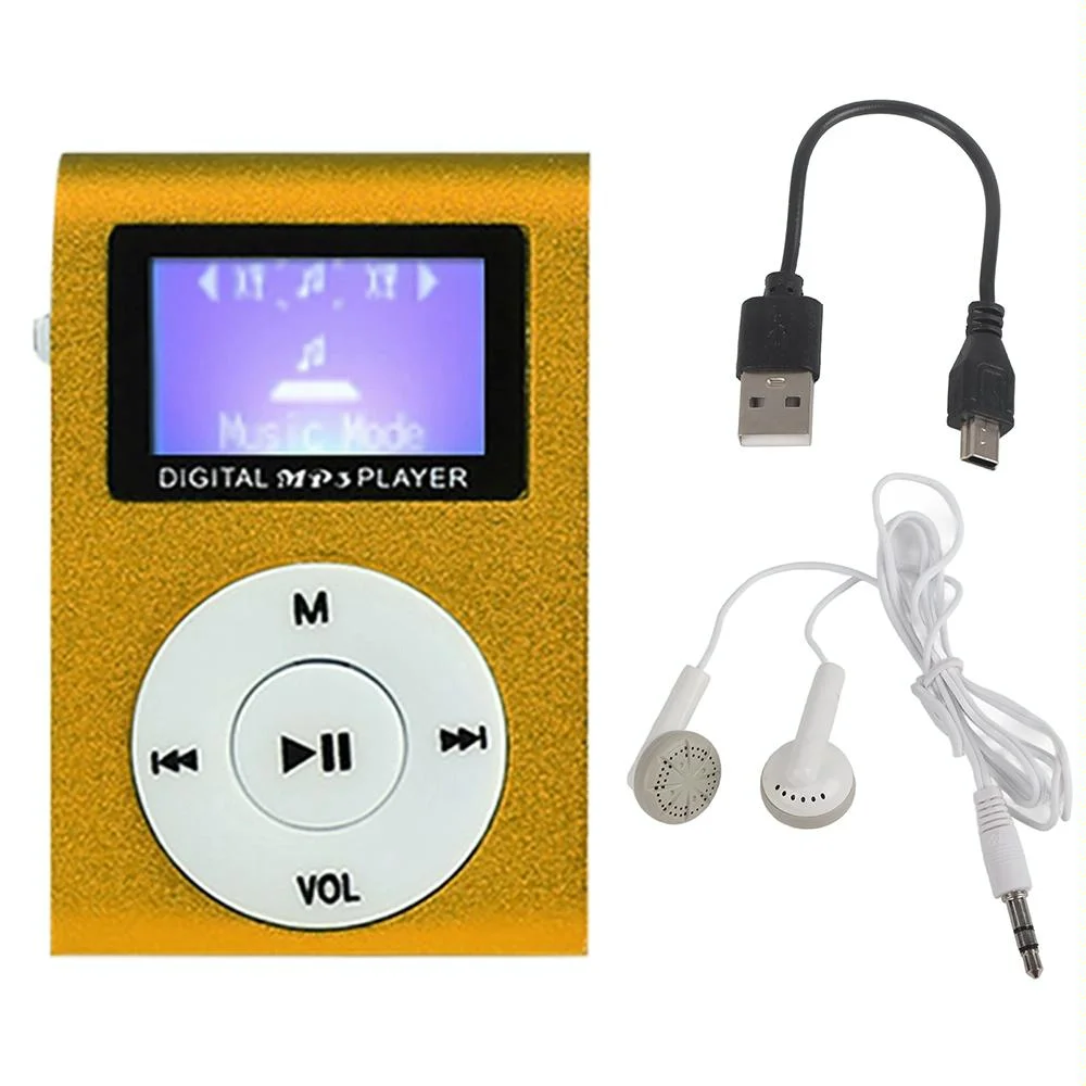 Mini Mp3 Player With Screen 128M+Earphone+Cable - Gold