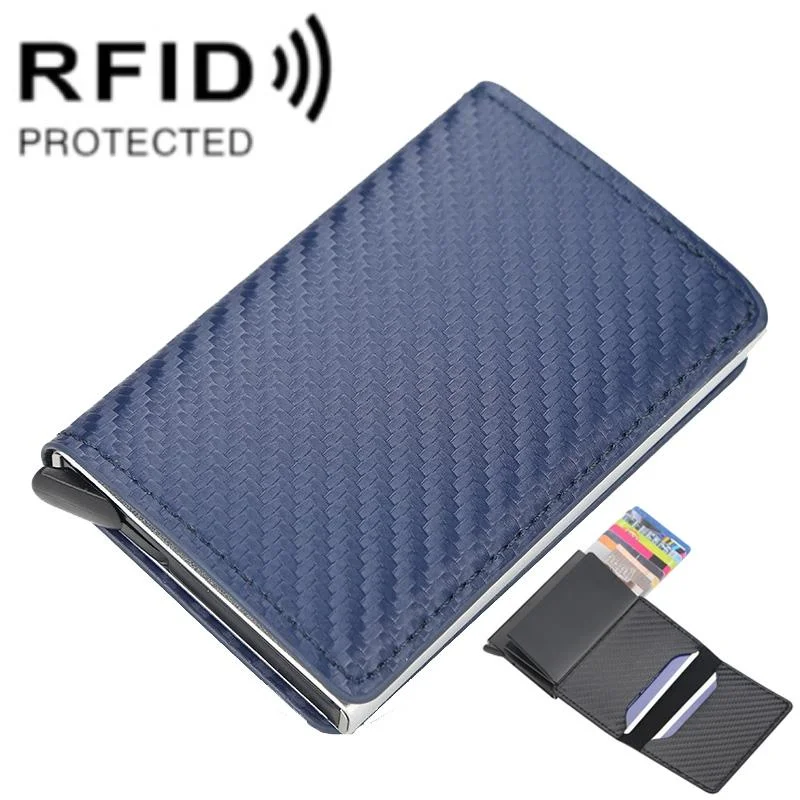 Secure Rfid Plaid Leather Wallet With Automatic Eject Card Holder - Blue