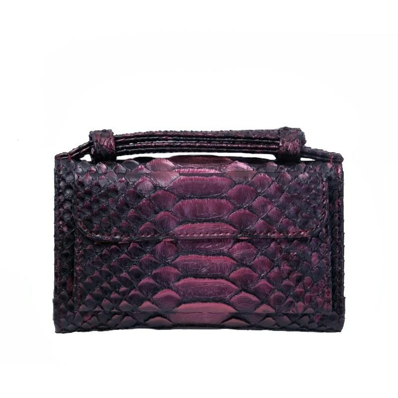 Snake Texture Print Clutch Long Crossbody Bag With Chain - 6 Two Colour Purple