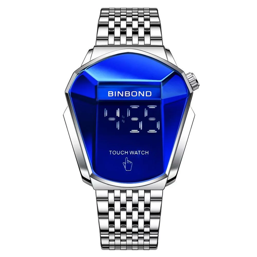 Black Steel Touch Screen Men Watch with Locomotive Concept - White Steel Blue