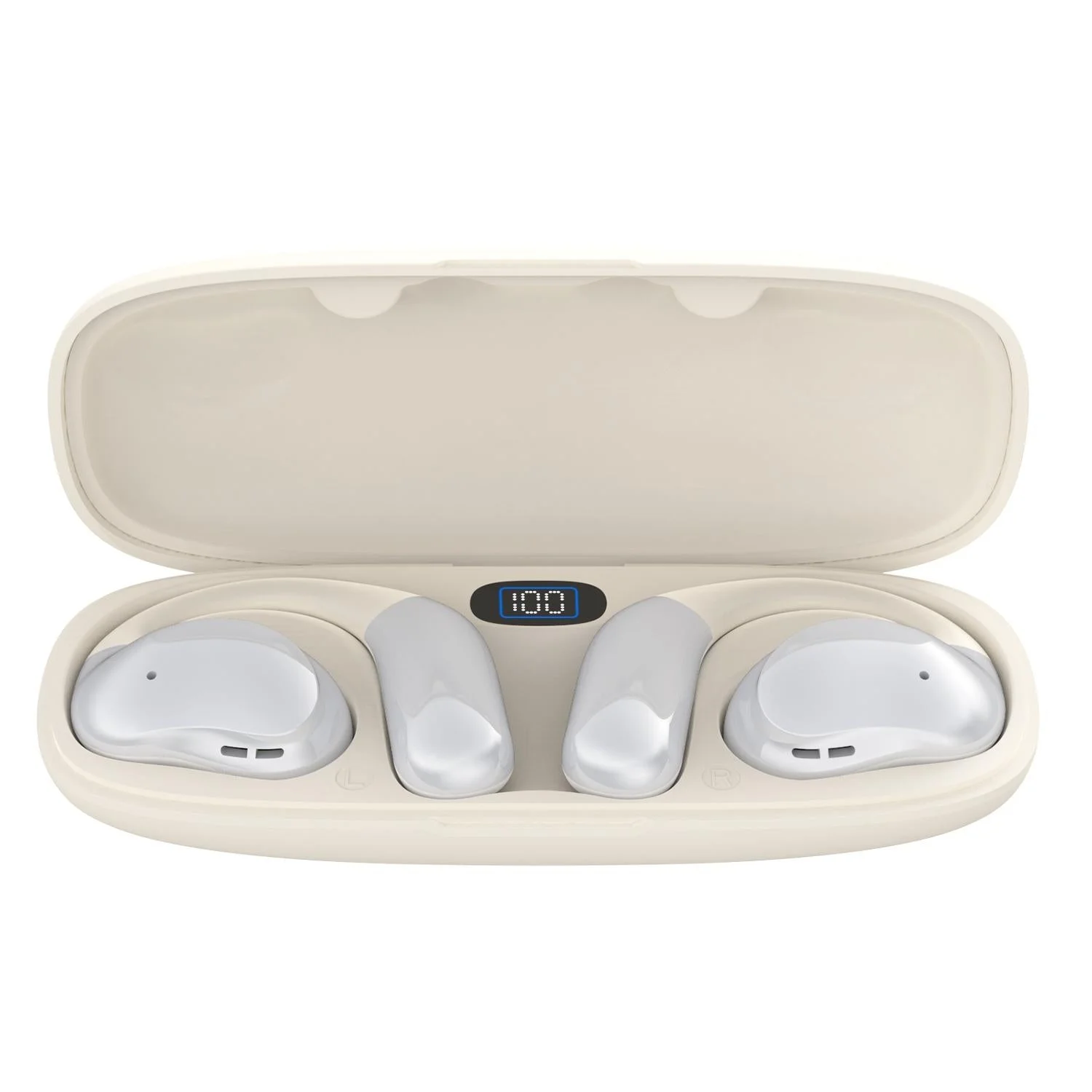 Bluetooth Earphones with Hanging Ear Design and Digital Display Charging Case - Skin Colour