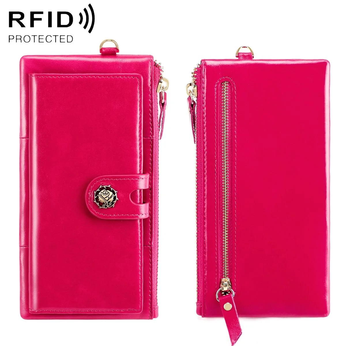 Women Vintage Leather Rfid Wallet - Rose Red