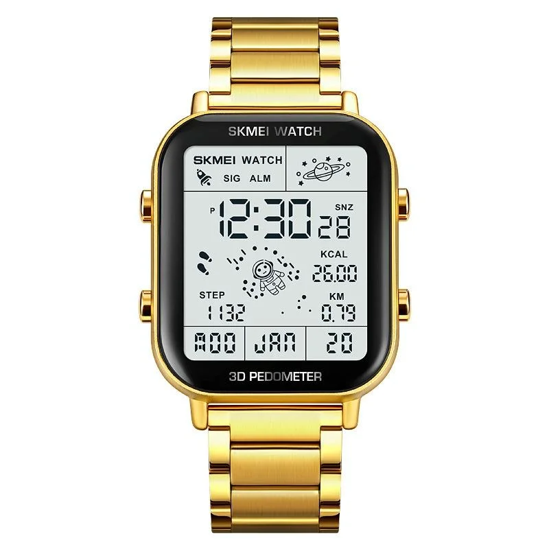 1888 Men Multifunctional Waterproof Digital Watch - Stainless Steel 30m - Gold