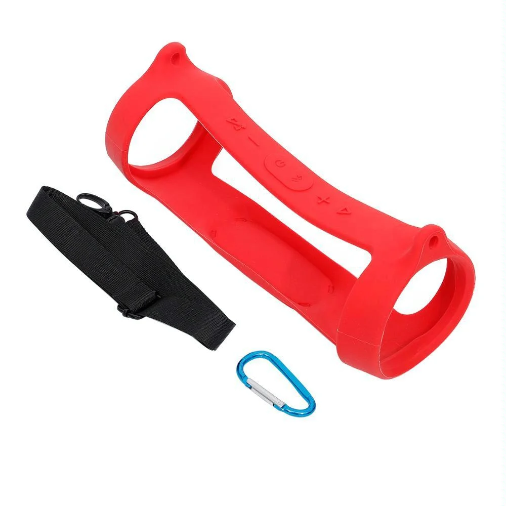 Jbl Charge 4 Speaker Cover with Strap & Carabiner - Portable Silicone Protection - Red