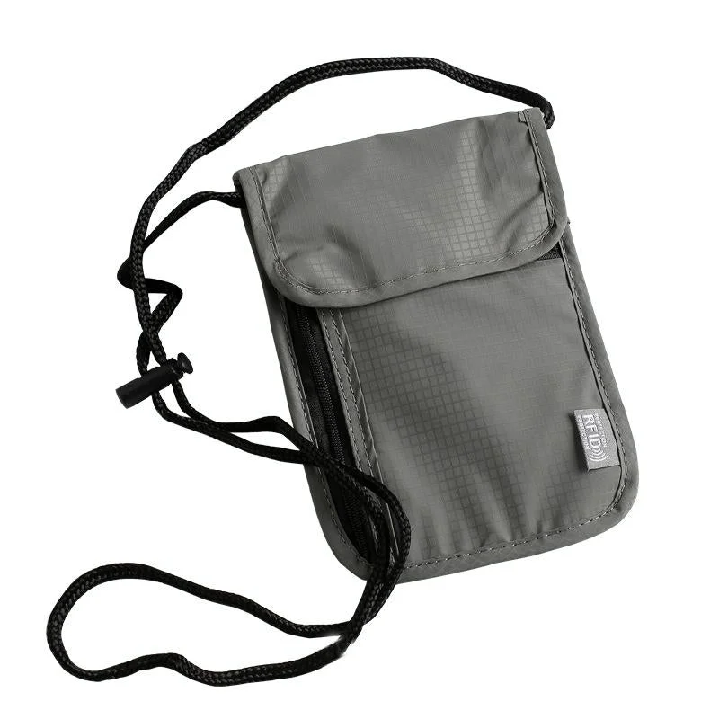 Secure Hanging Neck Bag for Travel Documents - Rfid Blocking - Grey