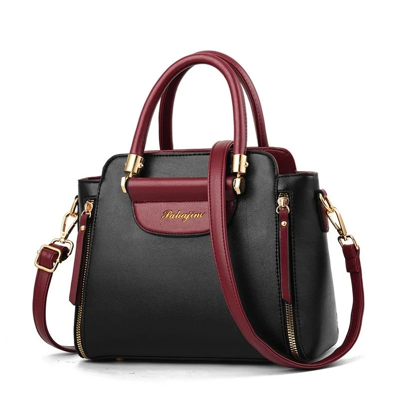 Contrast Material Ladies Handbag - Black