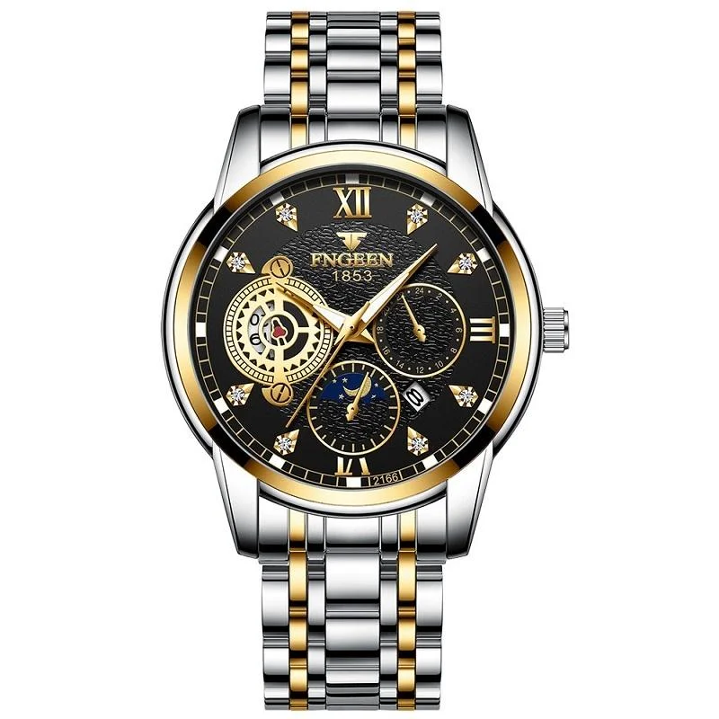 Men Three-eye Hollow Quartz Sports Watch - Between Gold Black Surface