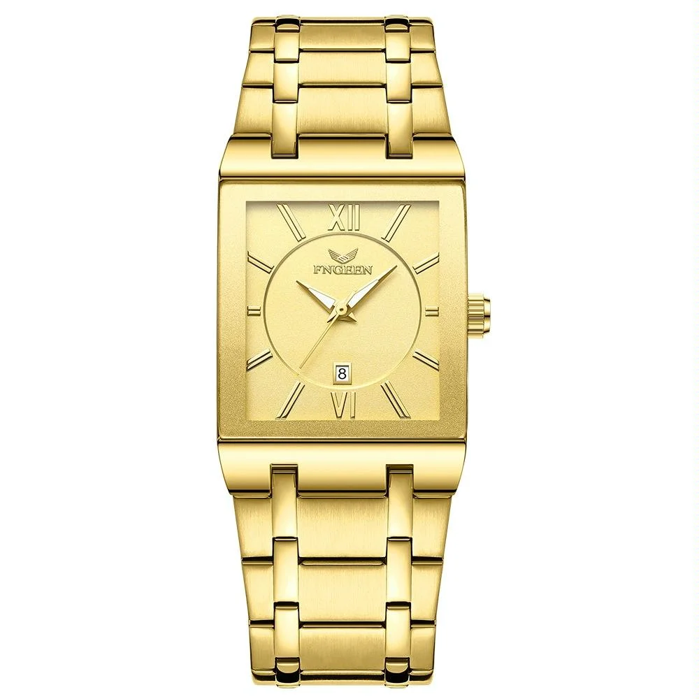 Waterproof Square Men Watch with Calendar - 50m - Full Gold Gold Surface
