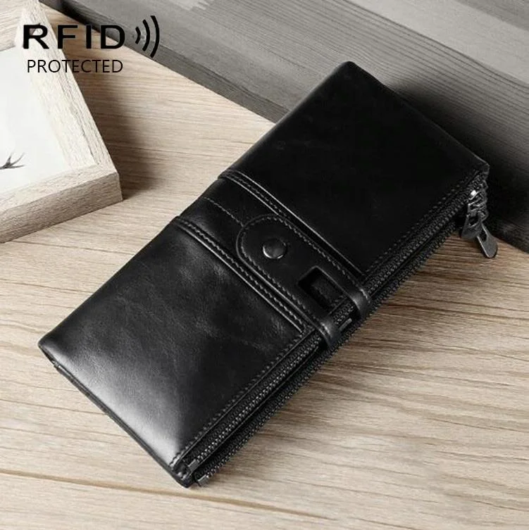 Secure Leather Wallet with Card Slots - Anti-theft - Black
