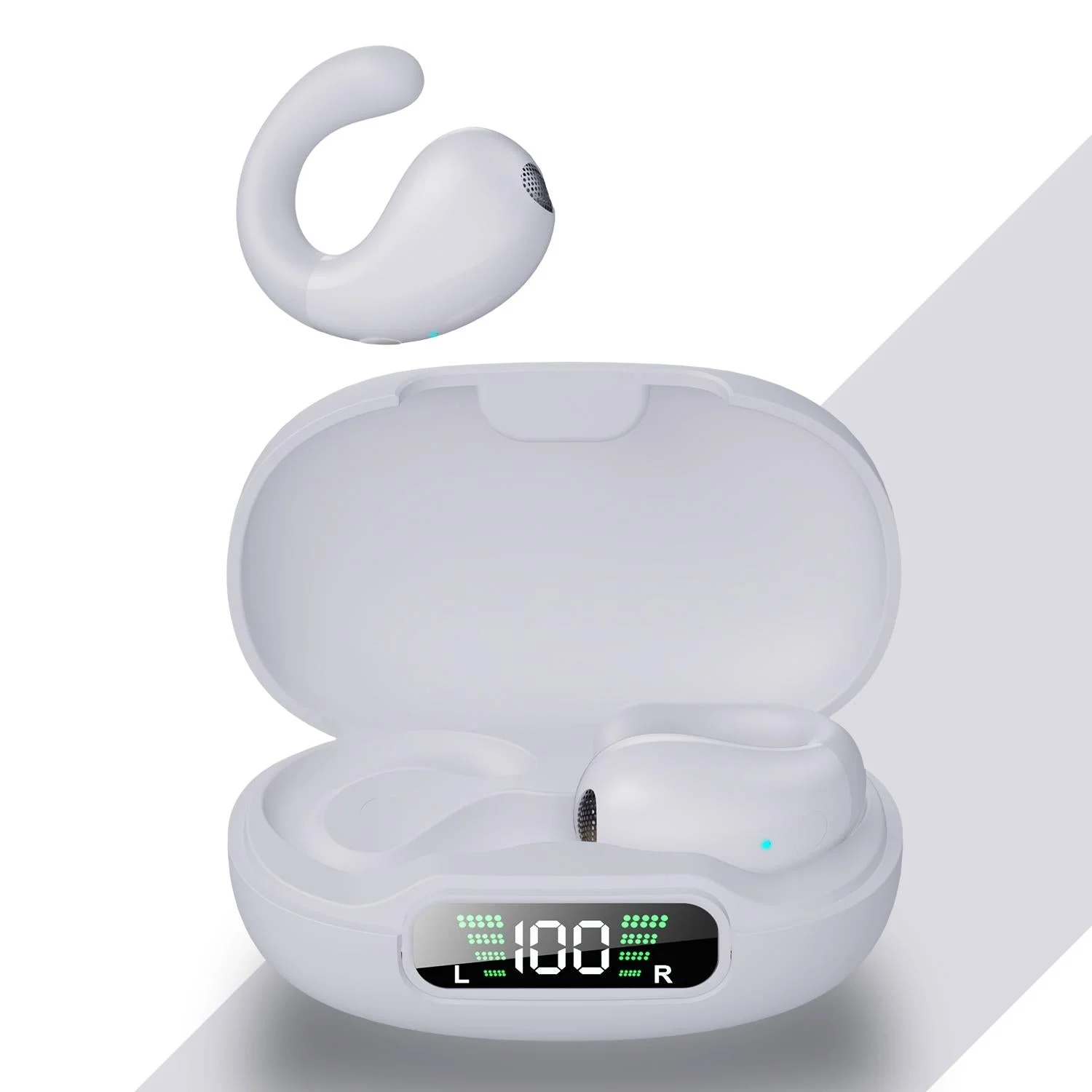 Wireless Bluetooth Earphone with Charging Case - Clip-on - White