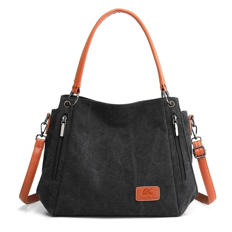 Canvas Shoulder Bag - Spacious and Stylish - Black
