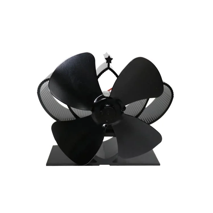 High Temperature 4-blade Heat Powered Stove Fan for Fireplaces - Black