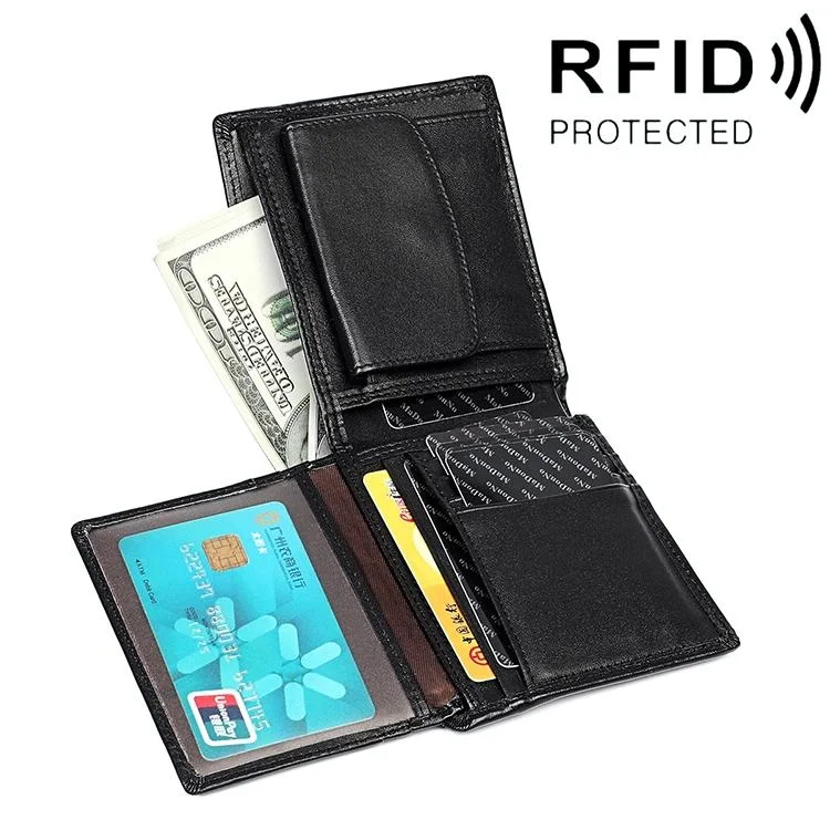 Leather Rfid Wallet with Card Slots for Men - Black