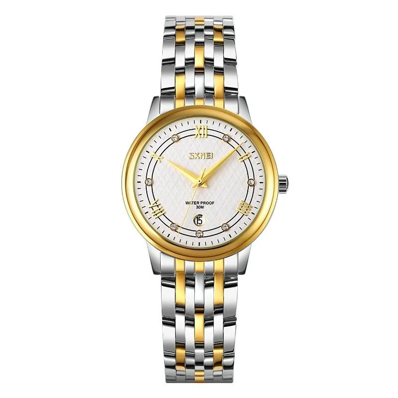 Waterproof Quartz Watch with Stainless Steel Buckle Strap for Women - Gold And Silver
