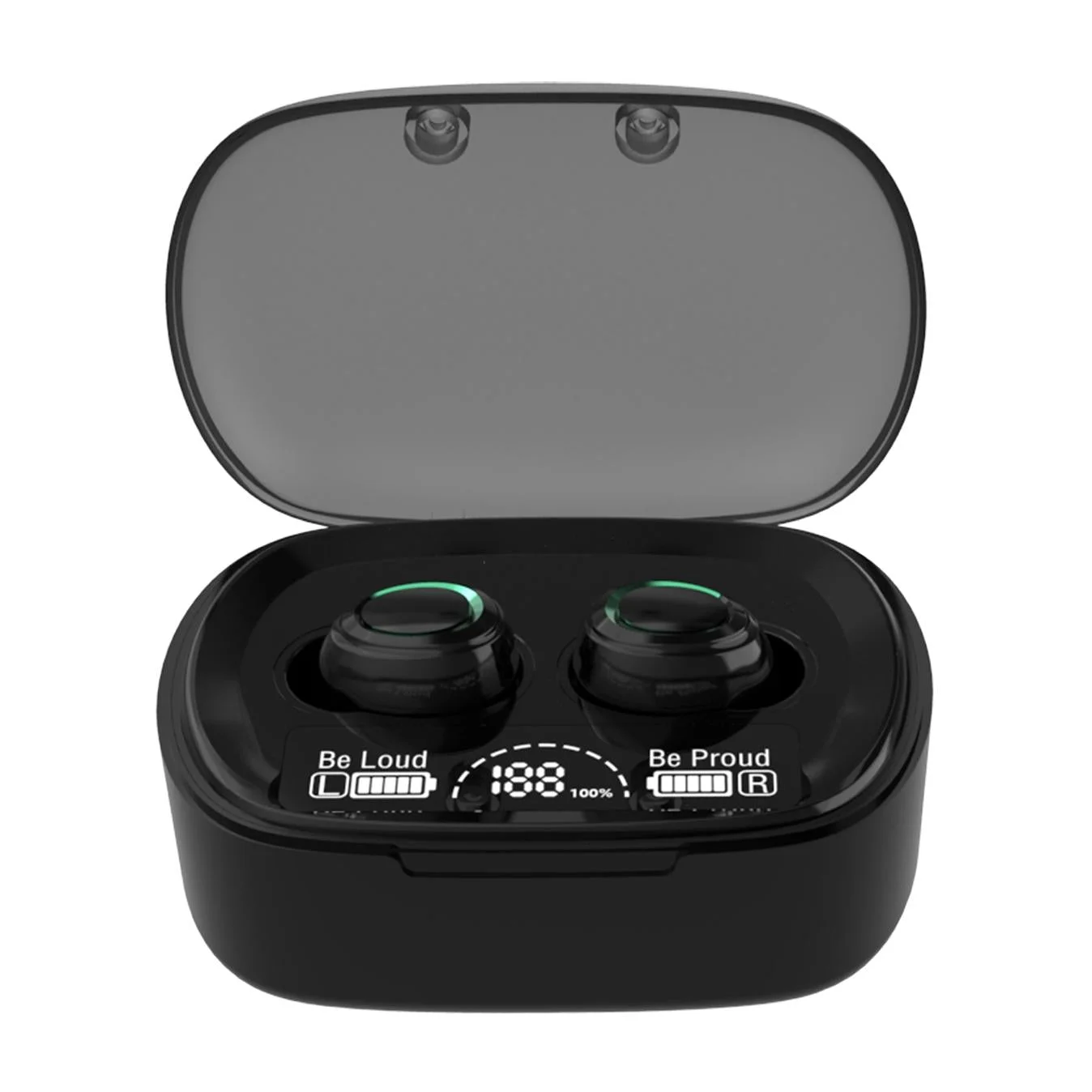 Mini Tws Wireless Bluetooth Earphones with Touch Display - Black