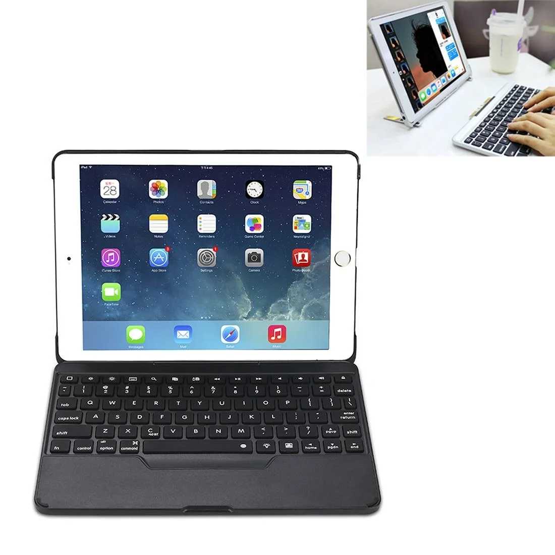 Detachable Bluetooth Keyboard Case For Ipad Air 2 / 9.7 2018 / 2017 / Pro 9.7 - Colourful Backlight - Black