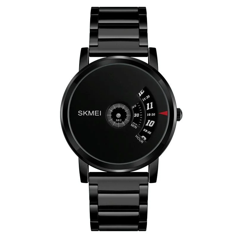 Stylish 30m Waterproof Quartz Watch with Stainless Steel Band - Black