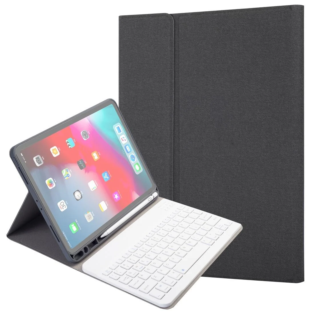 Silk Texture Bluetooth Keyboard Case For Ipad Pro 11 With Pen Slot & Stand Function - Black