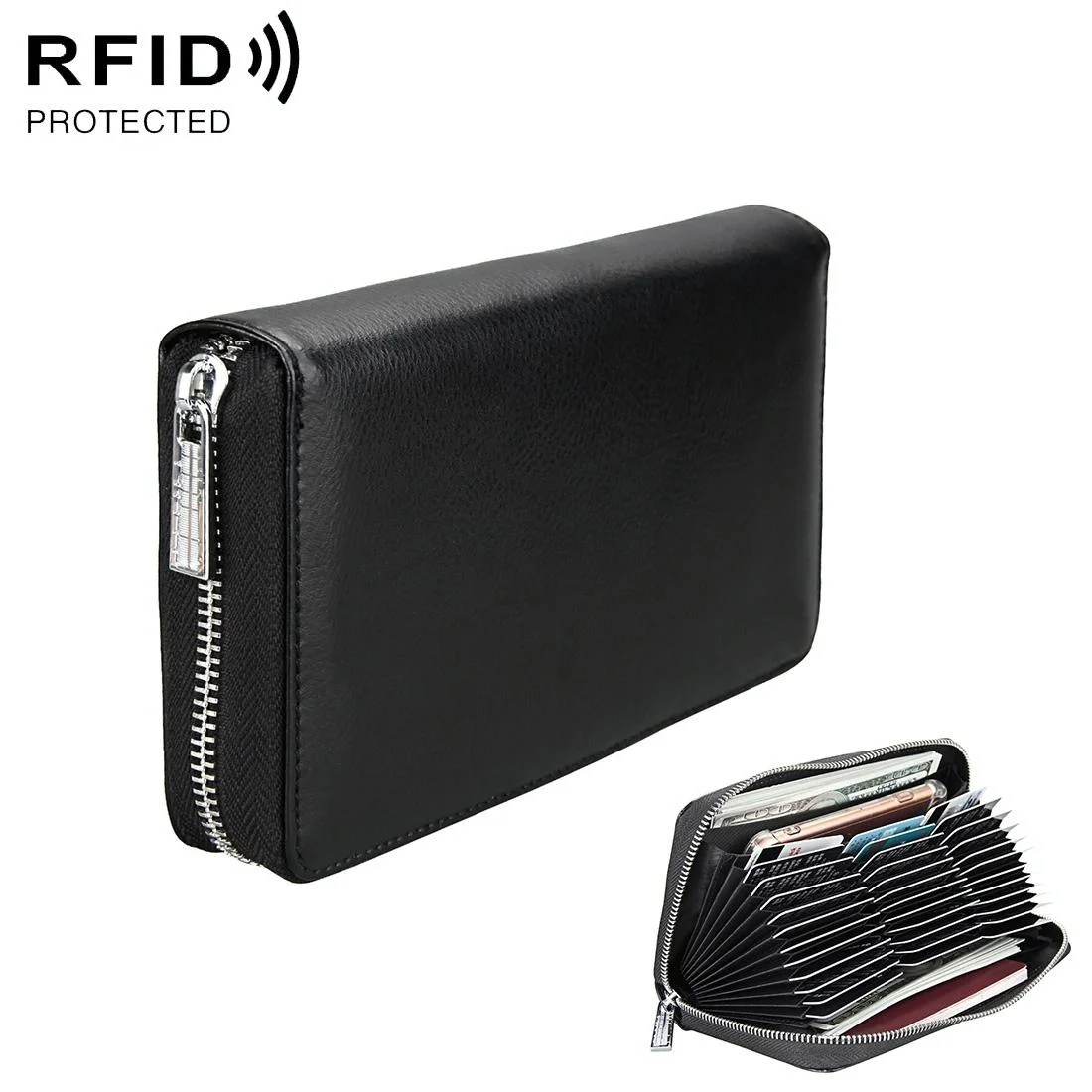 Leather Rfid Passport & Card Holder - Compact - Black