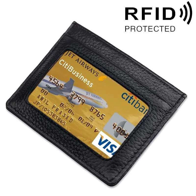 Leather Rfid Card Holder - Blocking - Black