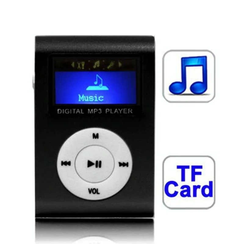Lcd Mp3 Player With Tf / Micro Sd Slot & Metal Clip - Black