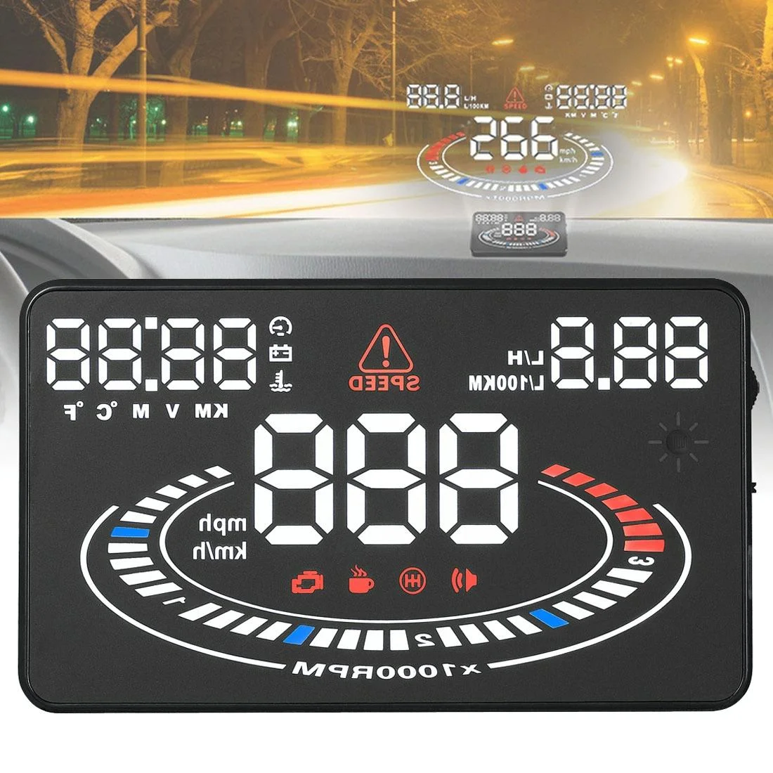 5.5 Inch Car Obdii / Euobd Hud Display Speed Fuel Alarm Black