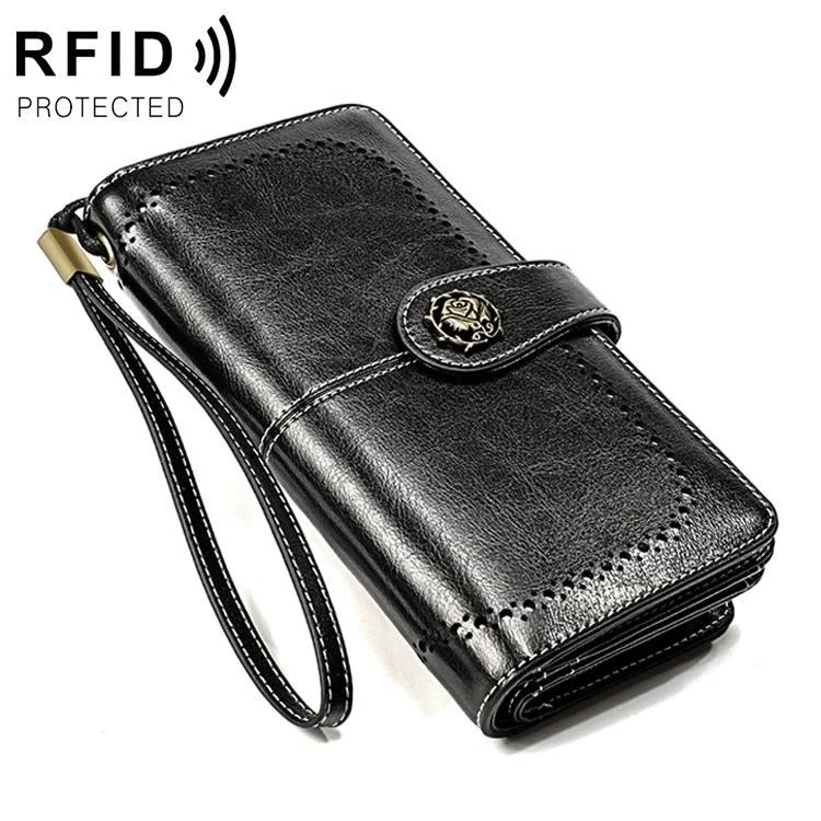 3556 Large Capacity Long Multi-function Anti-magnetic Rfid Wallet Clutch for Women with Card Slots - Black