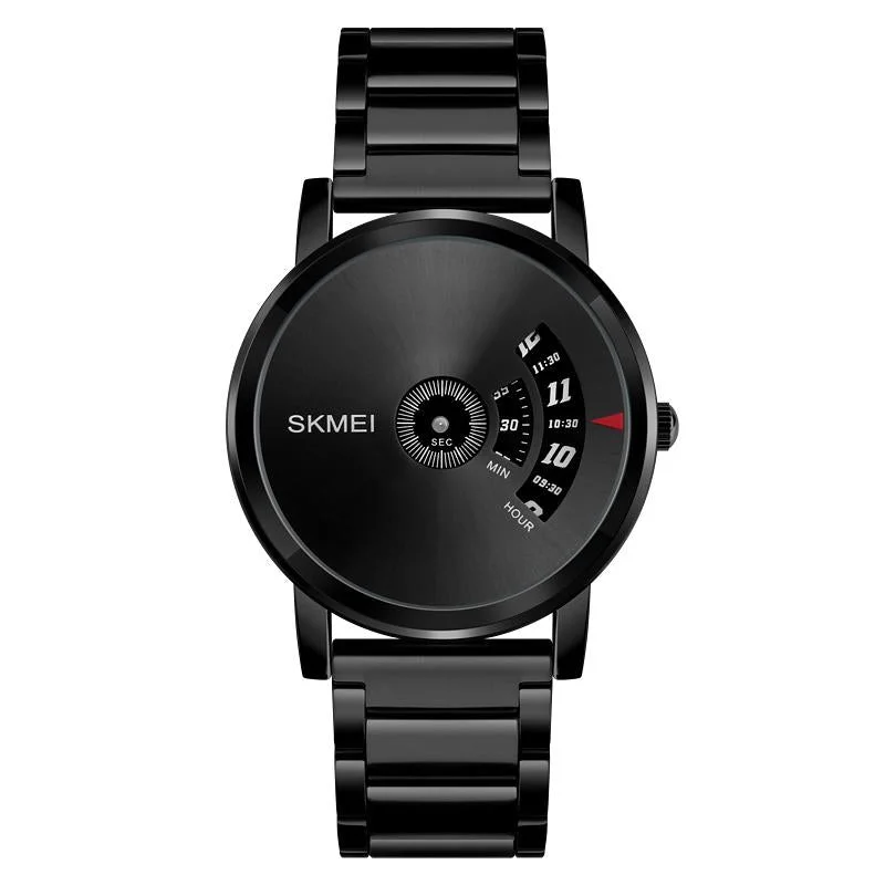 Stylish 30m Waterproof Quartz Watch with Stainless Steel Band - Jet Black
