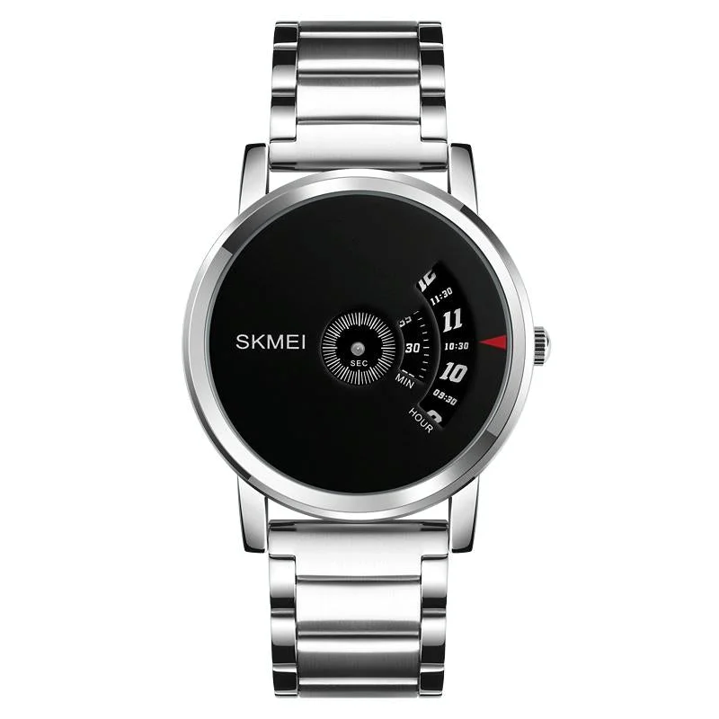 Stylish 30m Waterproof Quartz Watch with Stainless Steel Band - Silver + Black