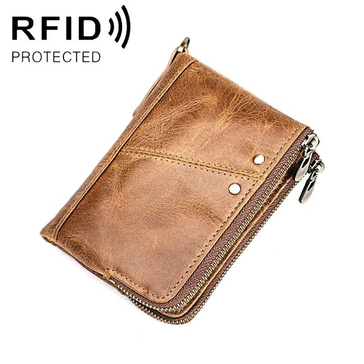 Men Leather Rfid Wallet - Antimagnetic - Yellowish-Brown