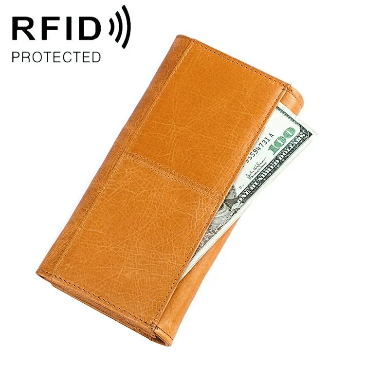 Versatile Retro Leather Rfid Lady Wallet - Yellowish-Brown