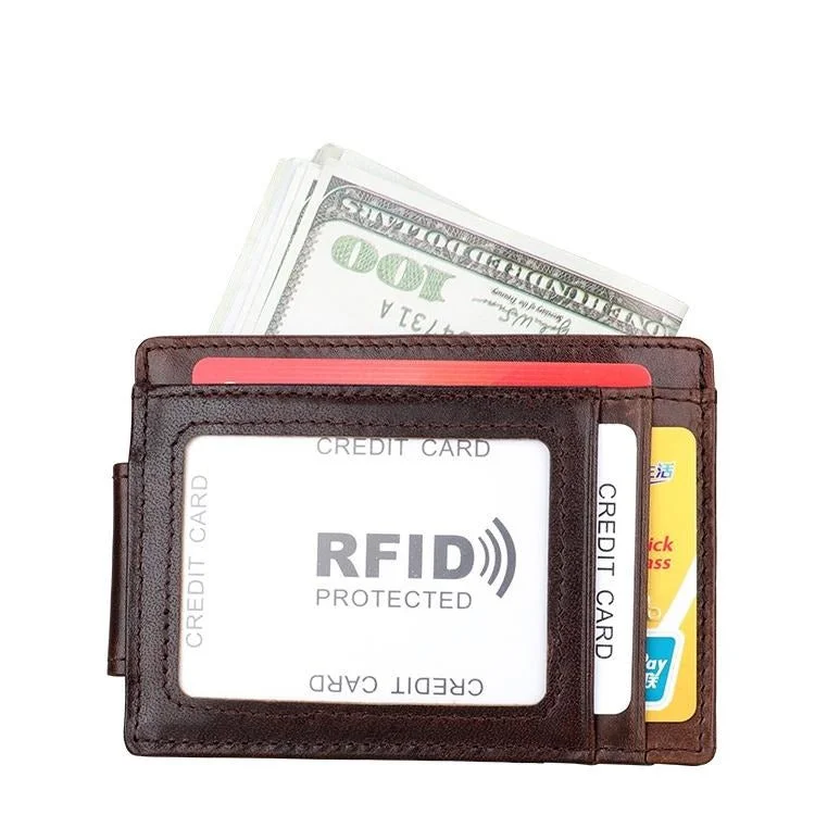 Leather Rfid Card Holder Wallet - Crazy Horse - Coffee