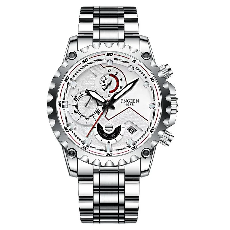 Stainless Steel Waterproof Men Sports Watch - White Steel White Surface