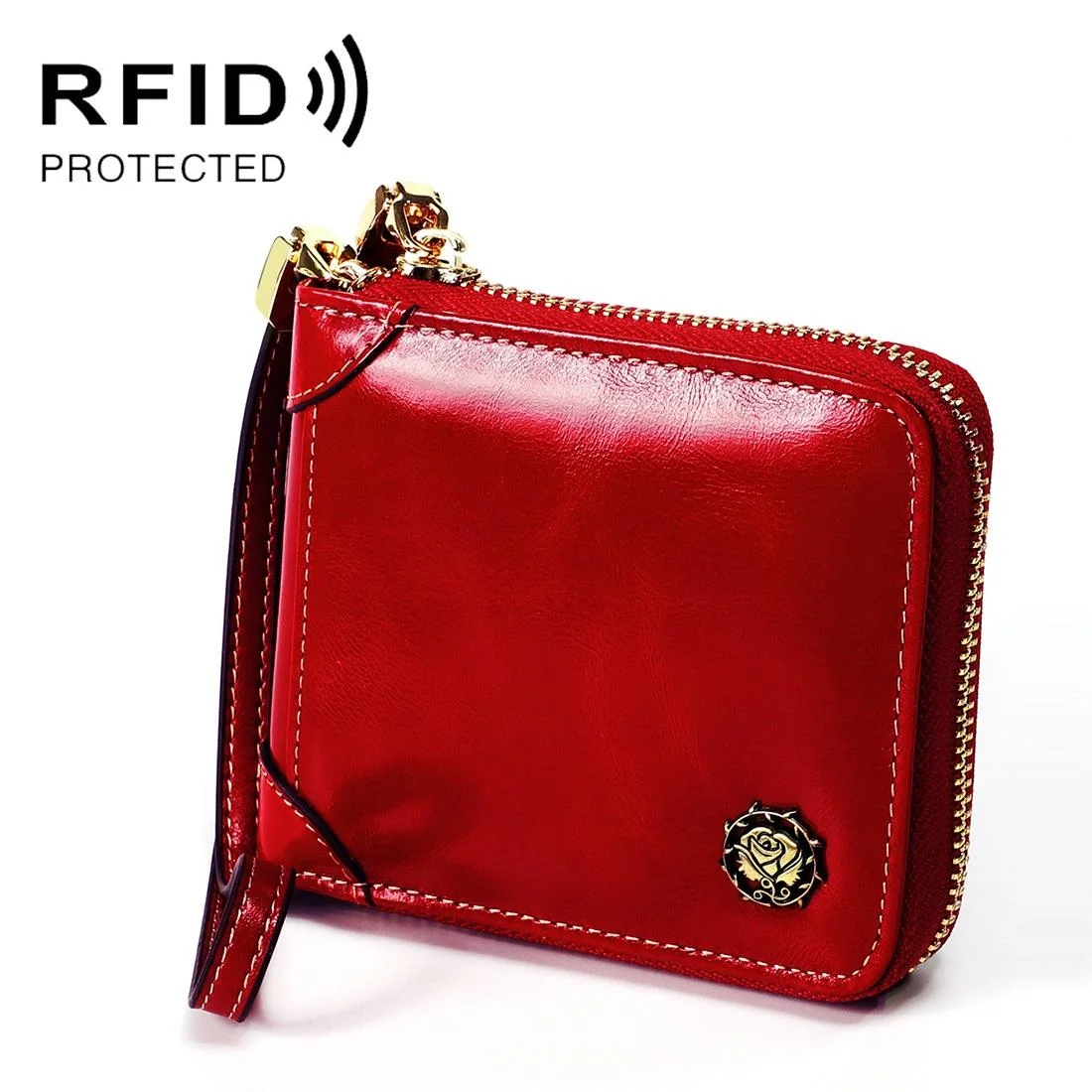 Rfid Leather Wallet with Lanyard - Multi-functional - Wine Red
